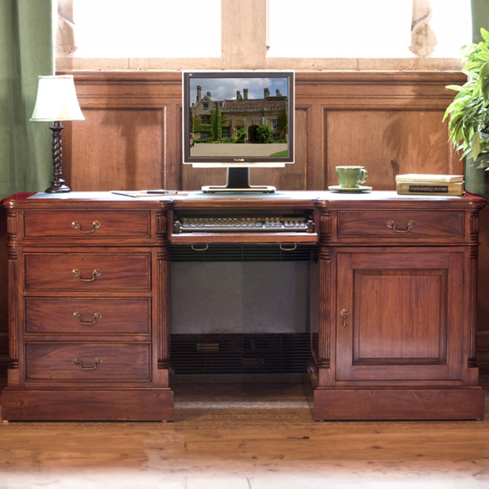 Baumhaus La Roque Single Door 4 Drawer Computer Desk Mahogany Image 6