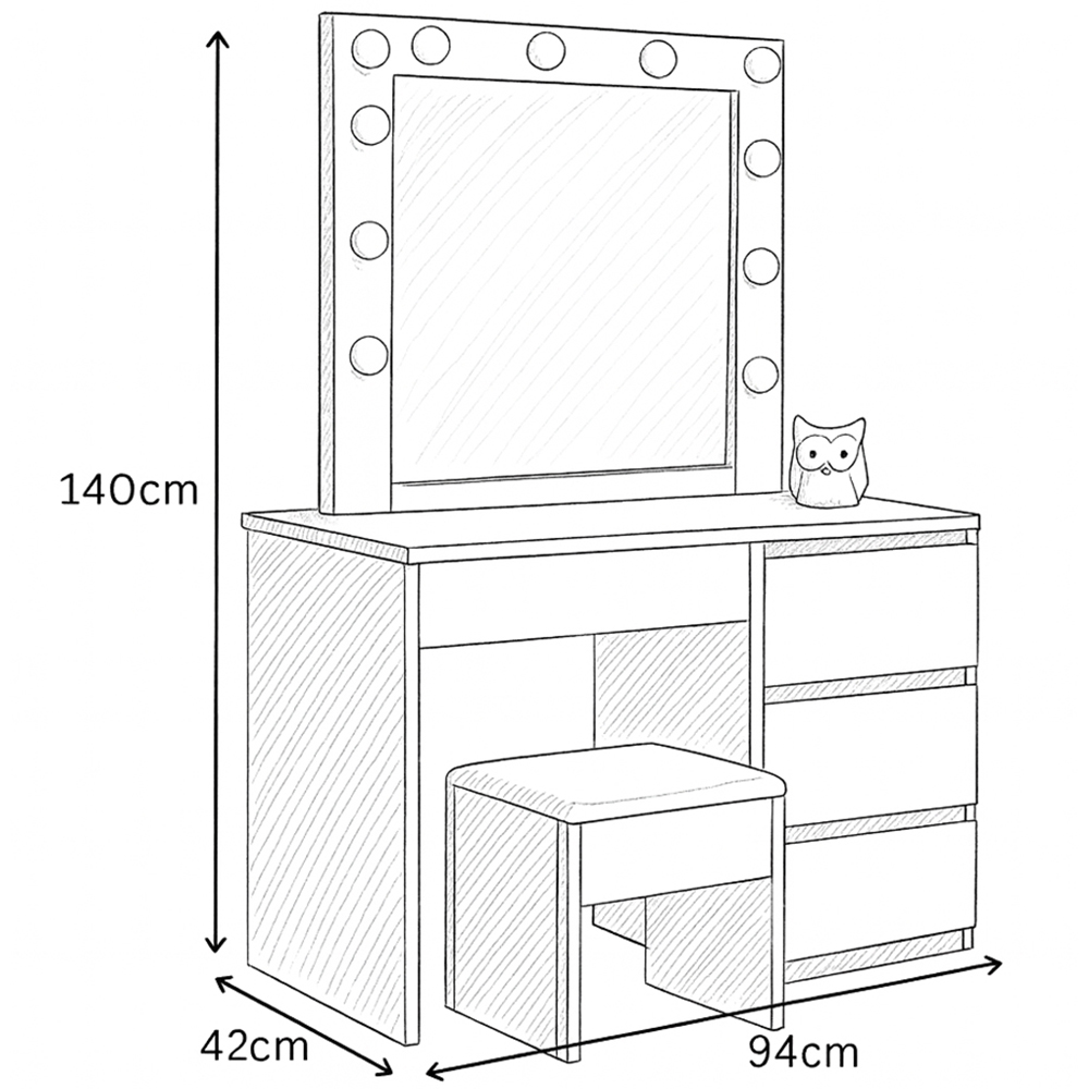 Portland 4 Drawer White Dressing Table Set with LED Mirror Image 9