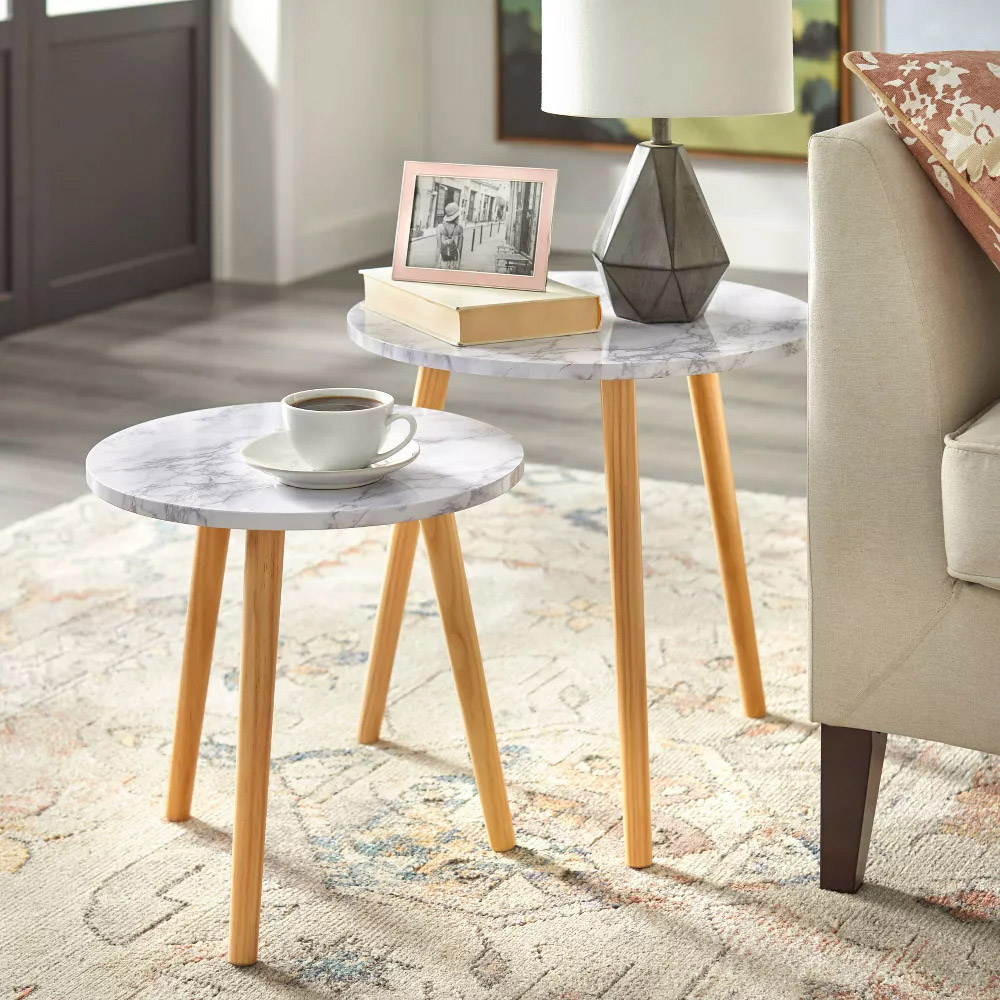 Harlow White Marble Effect Top Nest of Tables Set of 2 Image 5
