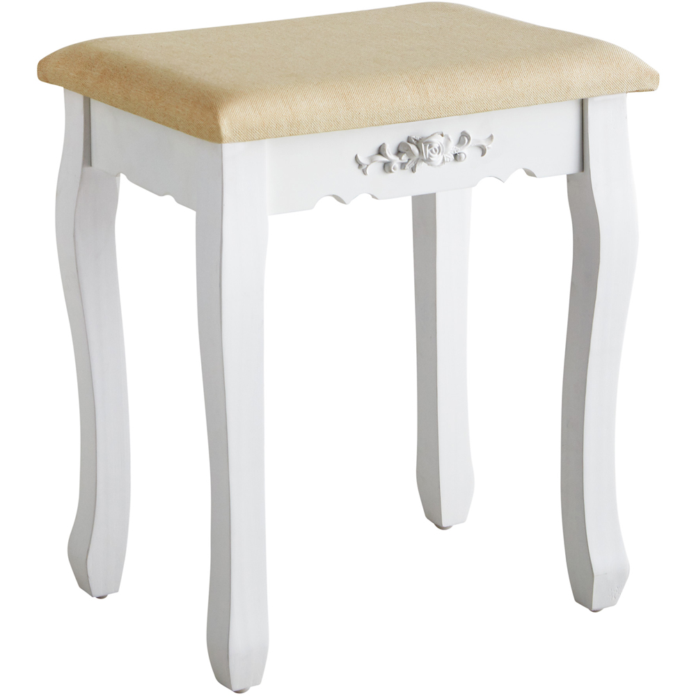Tectake 5 Drawer White Dressing Table with Mirror and Padded Stool Image 4