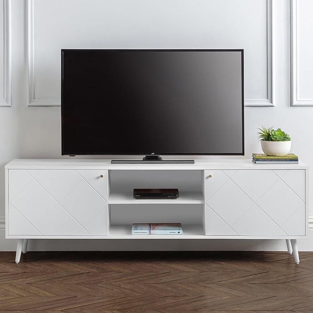 Julian Bowen Moritz 2 Door 2 Shelf White TV Unit Image 1