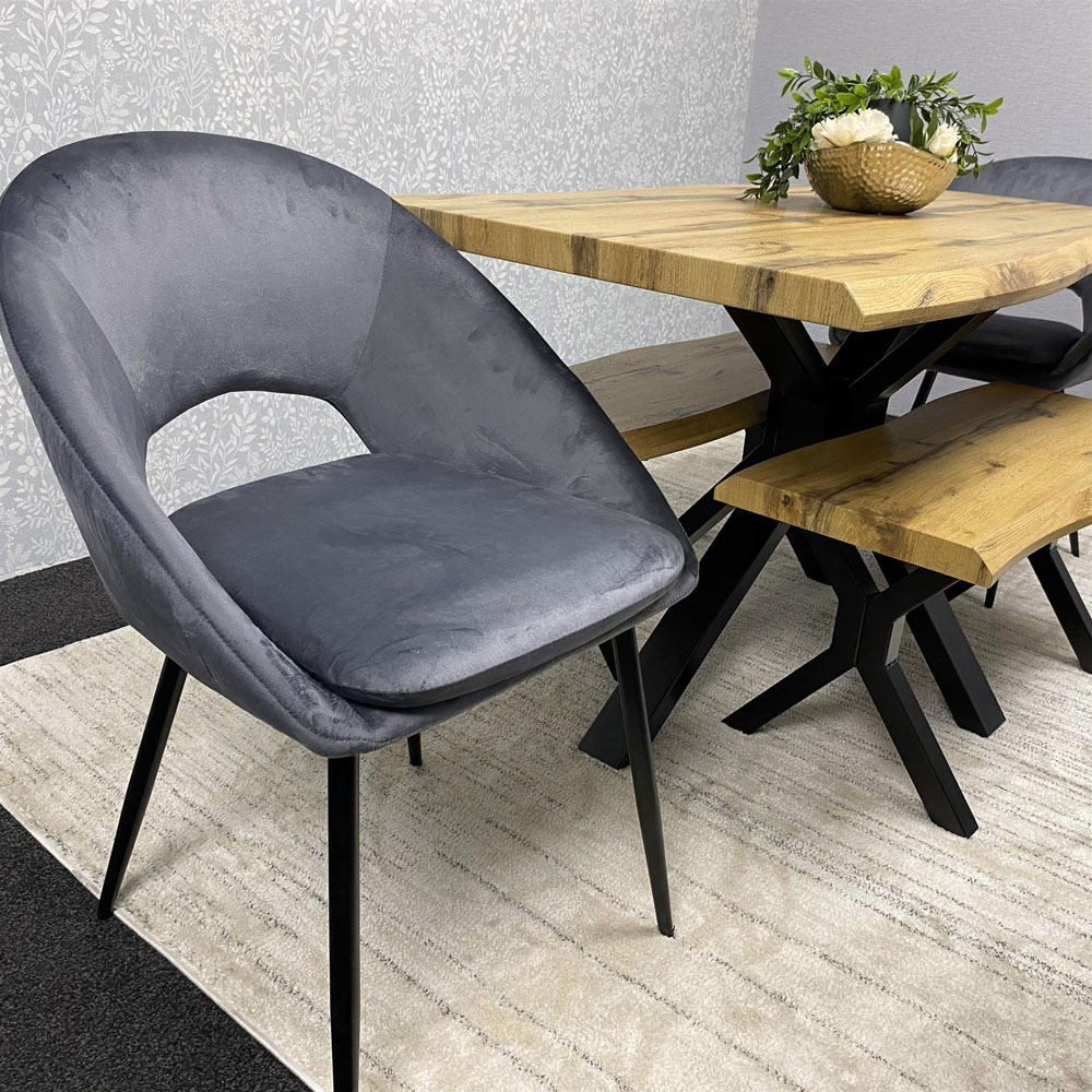 Kosy Koala 6 Seater Velvet Wooden Rectangle Dining Set with Bench Grey Image 3