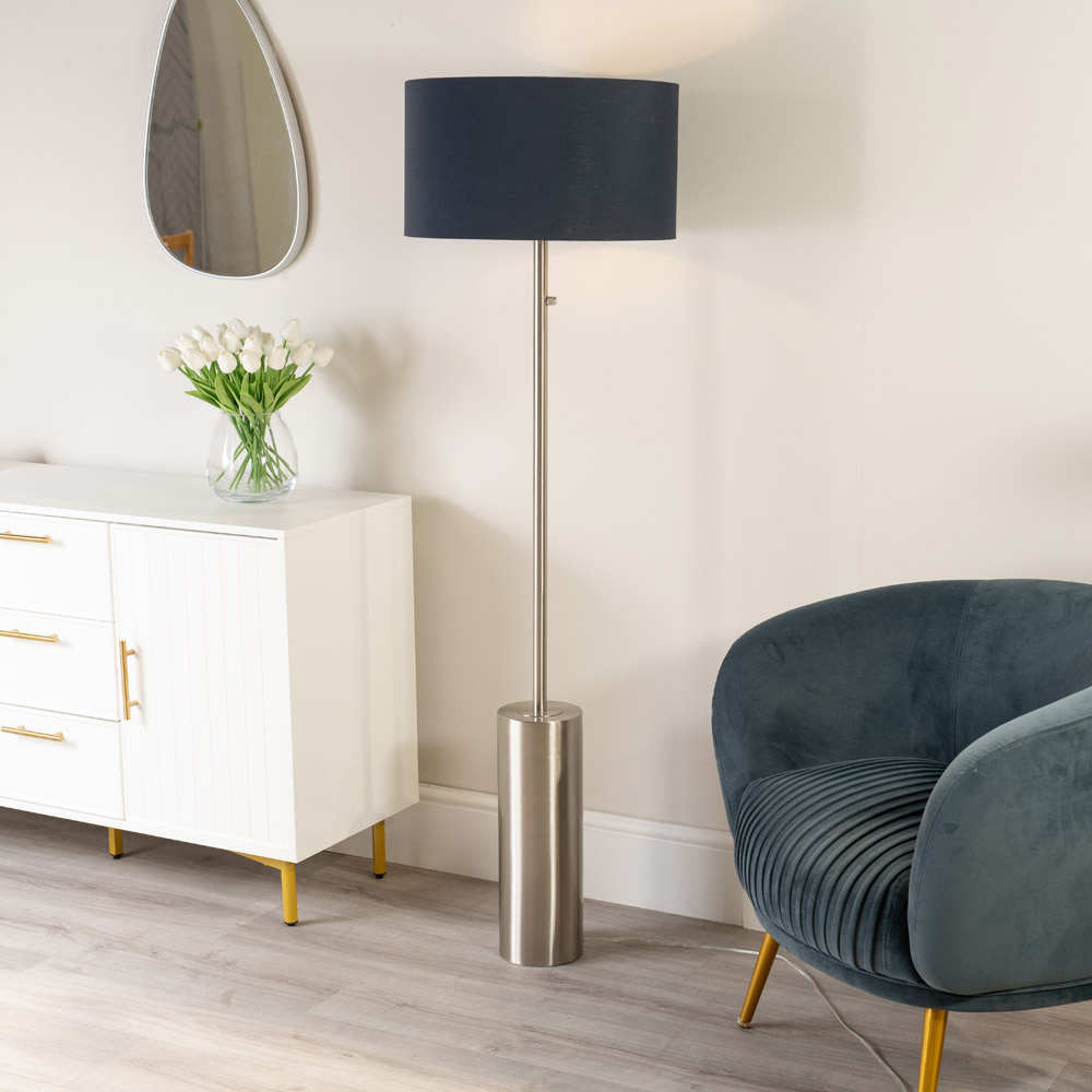ValueLights Lexy Navy Blue Shade Chrome LED Floor Lamp Image 2