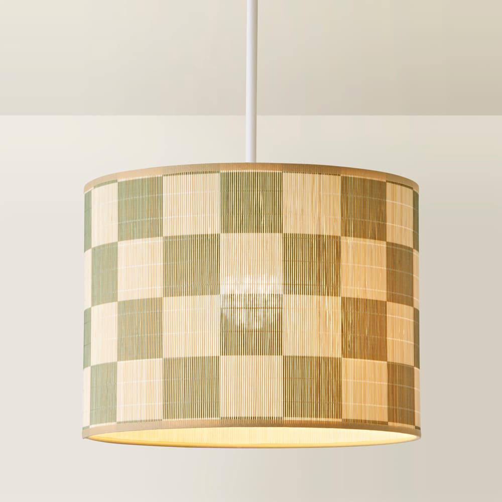 ValueLights Lori Green Checkerboard Bamboo Ceiling Drum Lamp Shade Image 4