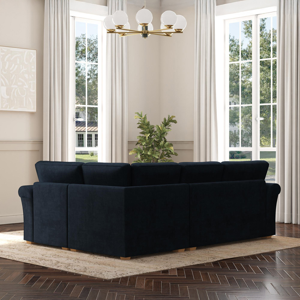 Castleacre 3 Seater Royal Blue Plush Velvet Left Hand Fixed Back Corner Sofa Image 6