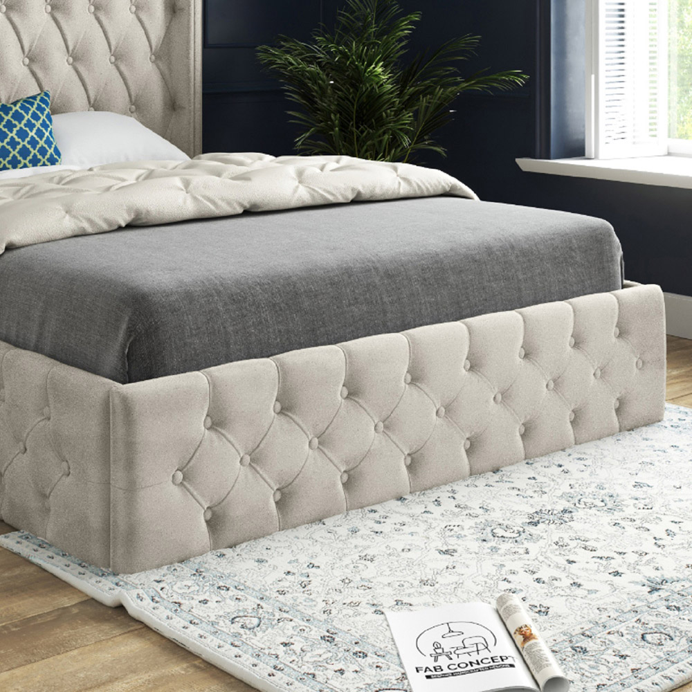 Turin Single Silver Soft Velvet Upholstered Bed Frame with Straight Winged Headboard Image 4
