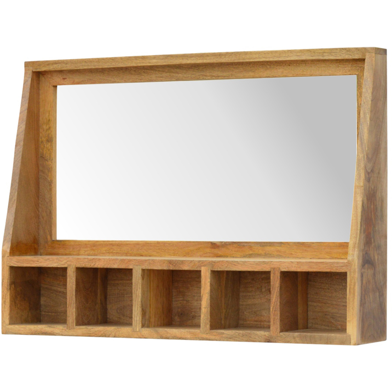 Artisan Furniture Solid Oak Wood Beige 5 Shelf Floating Shelf with Mirror Image 3