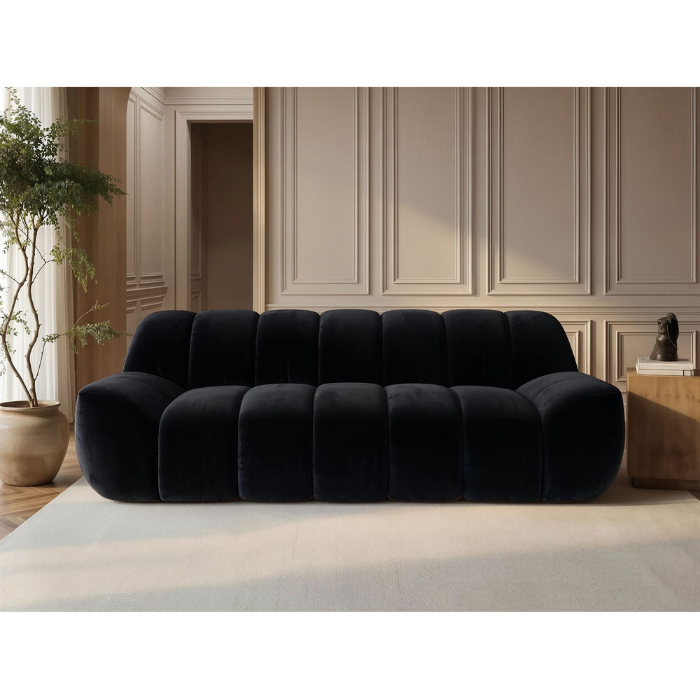 SOLACE+CO Macy Black Velvet Large 3 Seater Sofa Image 6