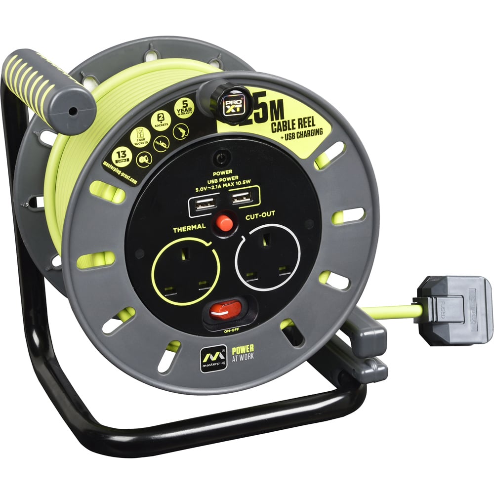 Masterplug 13A 2 Socket Medium Open Cable Reel with USB 25m Image 1