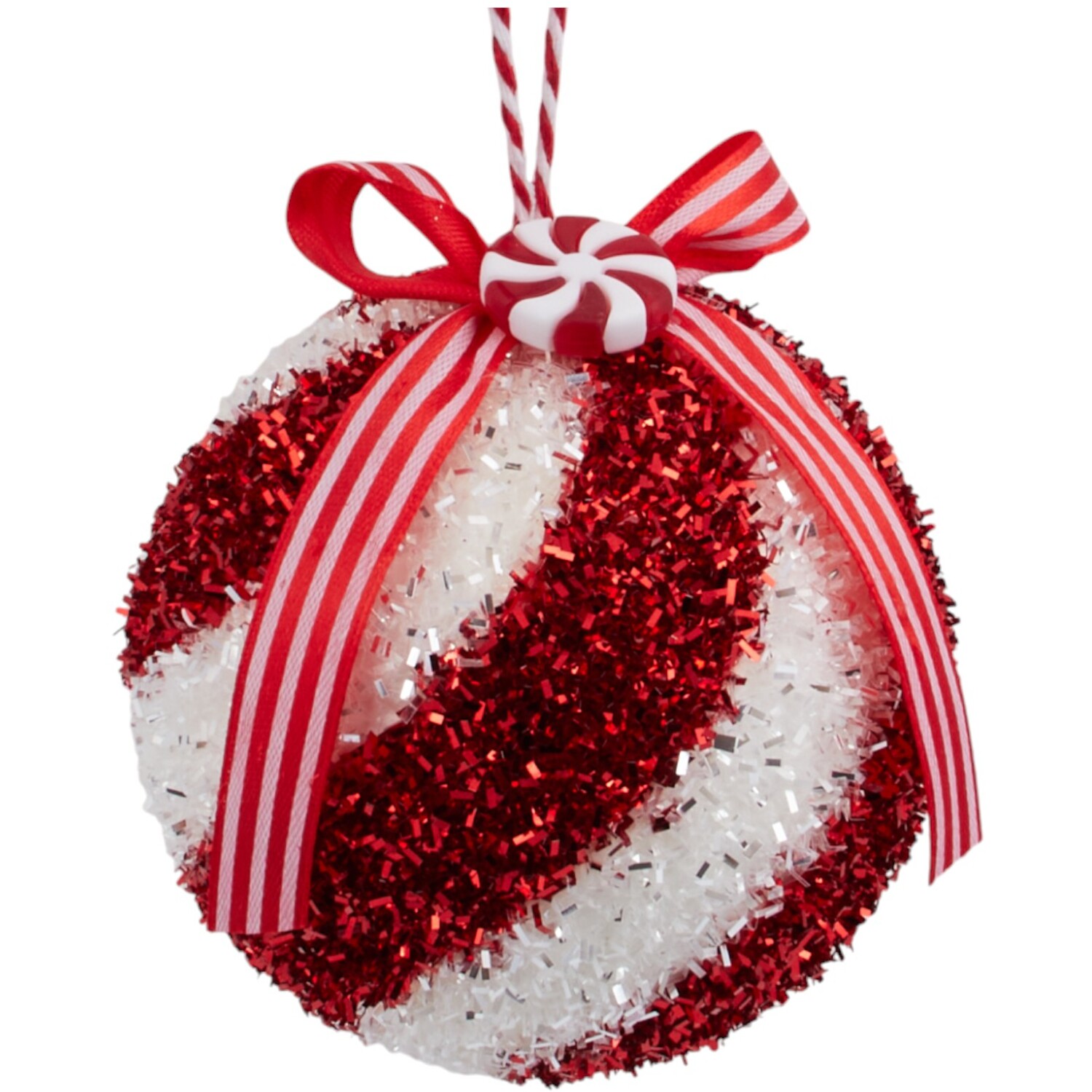 Set of 4 Candy Cane with Bow Baubles Red Image 3