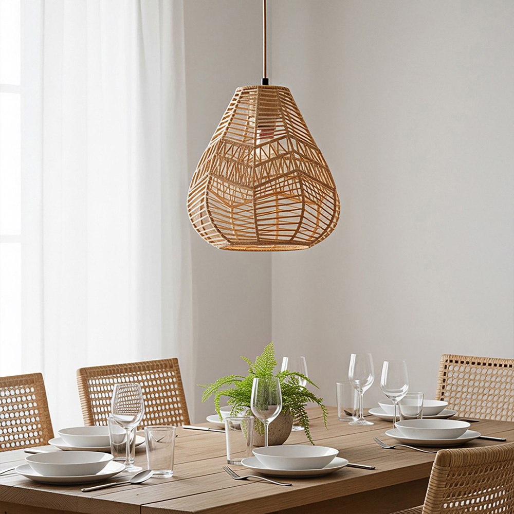 Living and Home Light Brown Rattan E27 Pendant Light Image 7