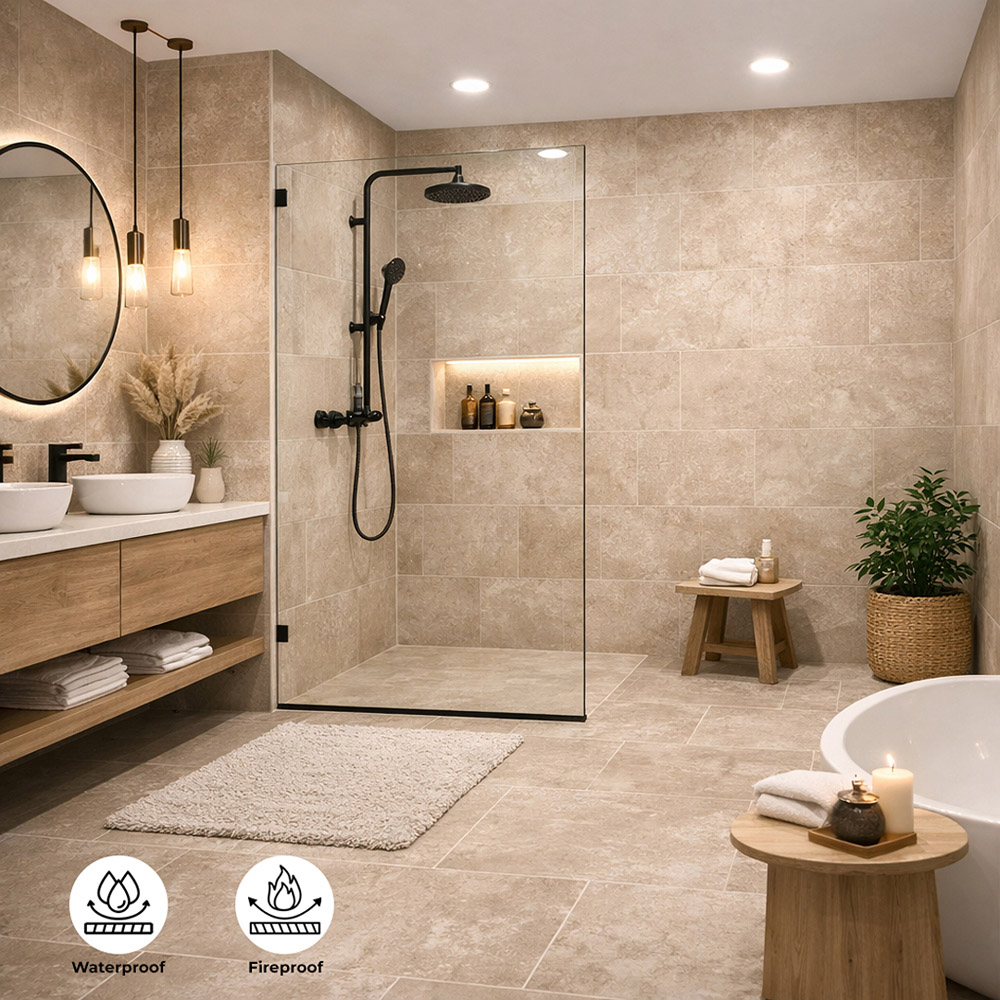 Britwall Beige Concrete Matt Finish Shower Panel 2400 x 1000 x 10mm 3 Pack Image 4