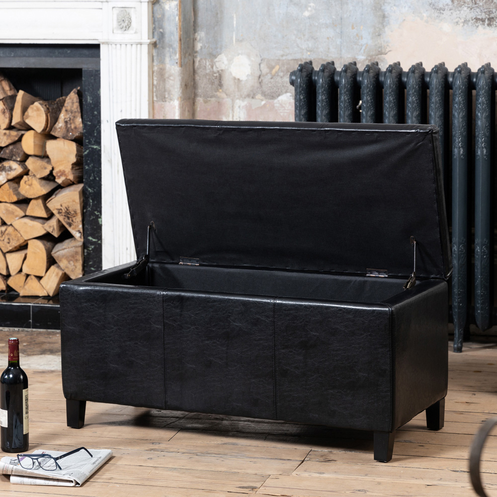 Artemis Home Davenport Black Bonded Leather Storage Ottoman Image 2