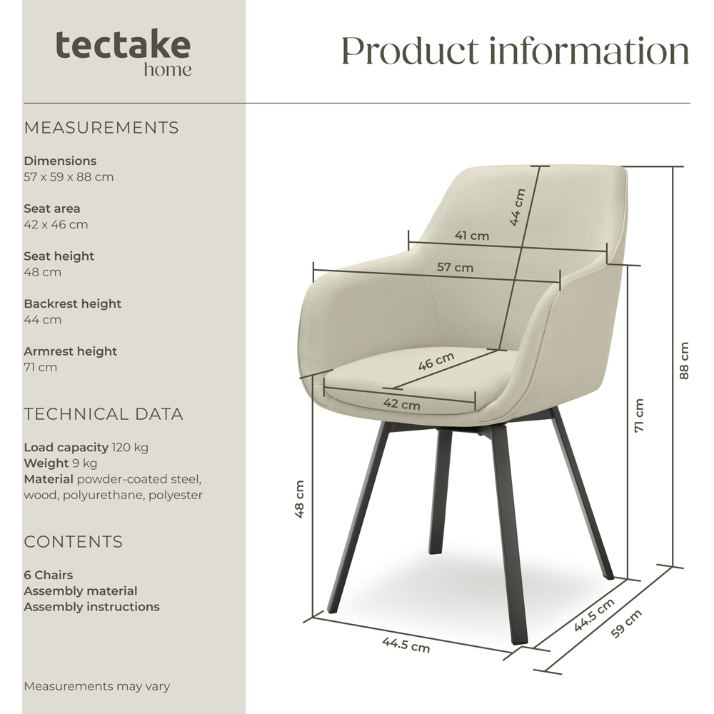 tectake Hellen Set of 4 Cream and Black Shell Shaped Velvet Accent Chair Image 9