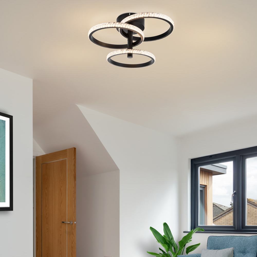 Cosylyte Cowen 3 Ring Matt Black Beaded LED Ceiling Light Image 6