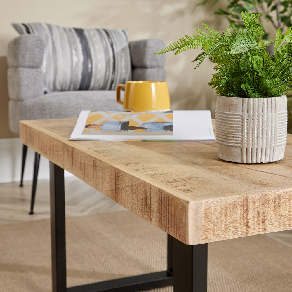 Home Source Cortez Mango Wood Rectangular Medium Coffee Table with Iron Legs Image 4