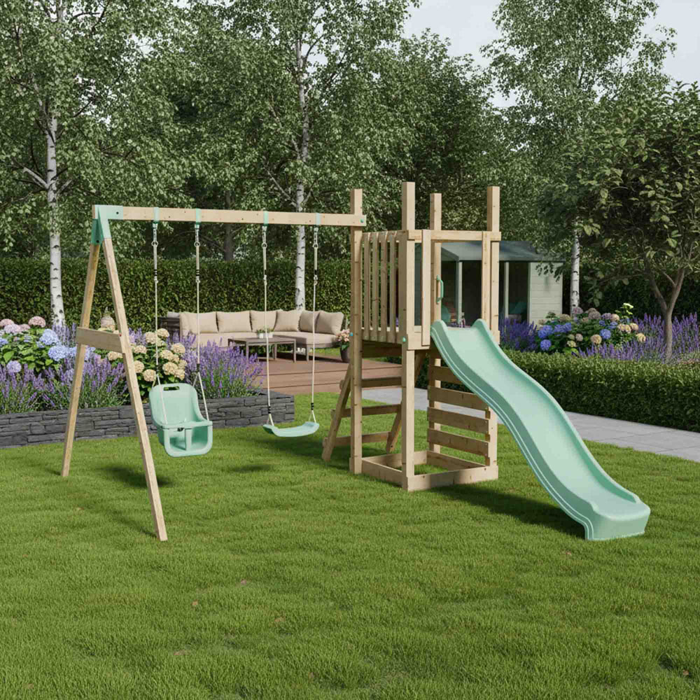 Mercia Mountain Climbing Frame Play Tower with Slide Swing and Baby Swing Image 2