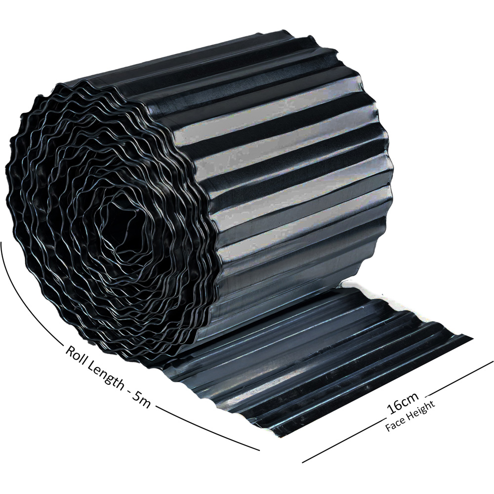 Nicoman Black Corrugated Metal Lawn Edging Garden Border Roll 5m Image 7