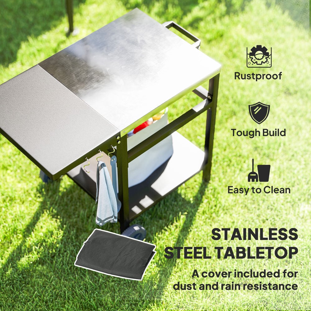 Outsunny Black Barbecue Trolley with Foldable Side Table Image 8