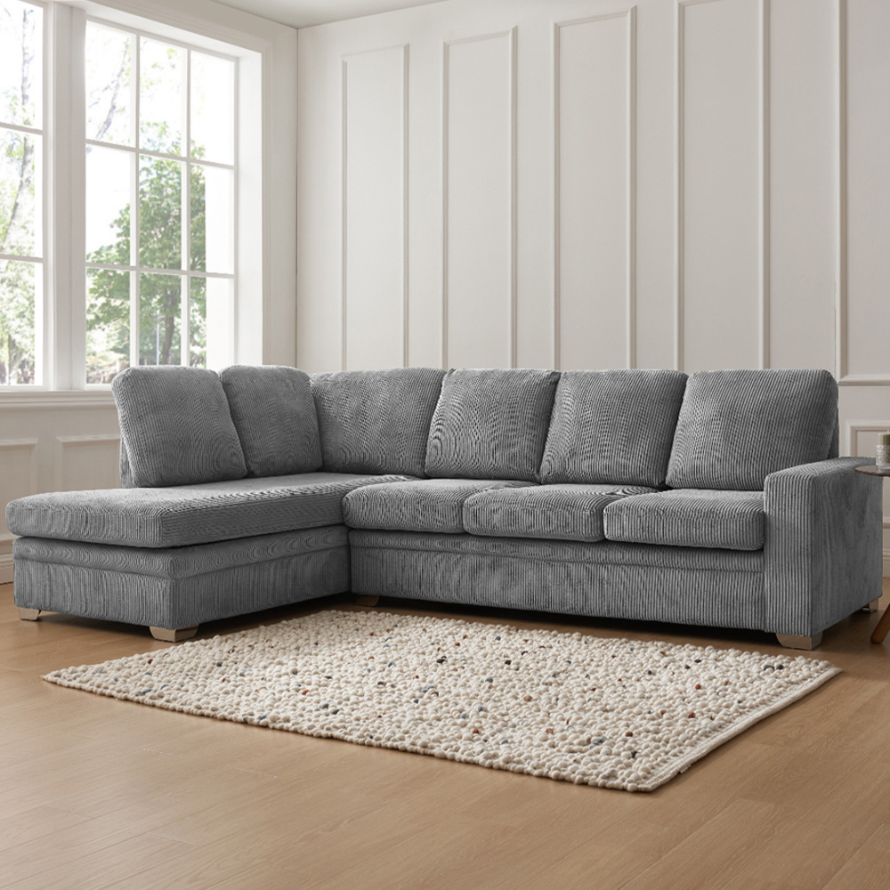 Home Detail Alcott 6 Seater Grey Jumbo Cord Fabric Left Hand Corner Sofa Image 1