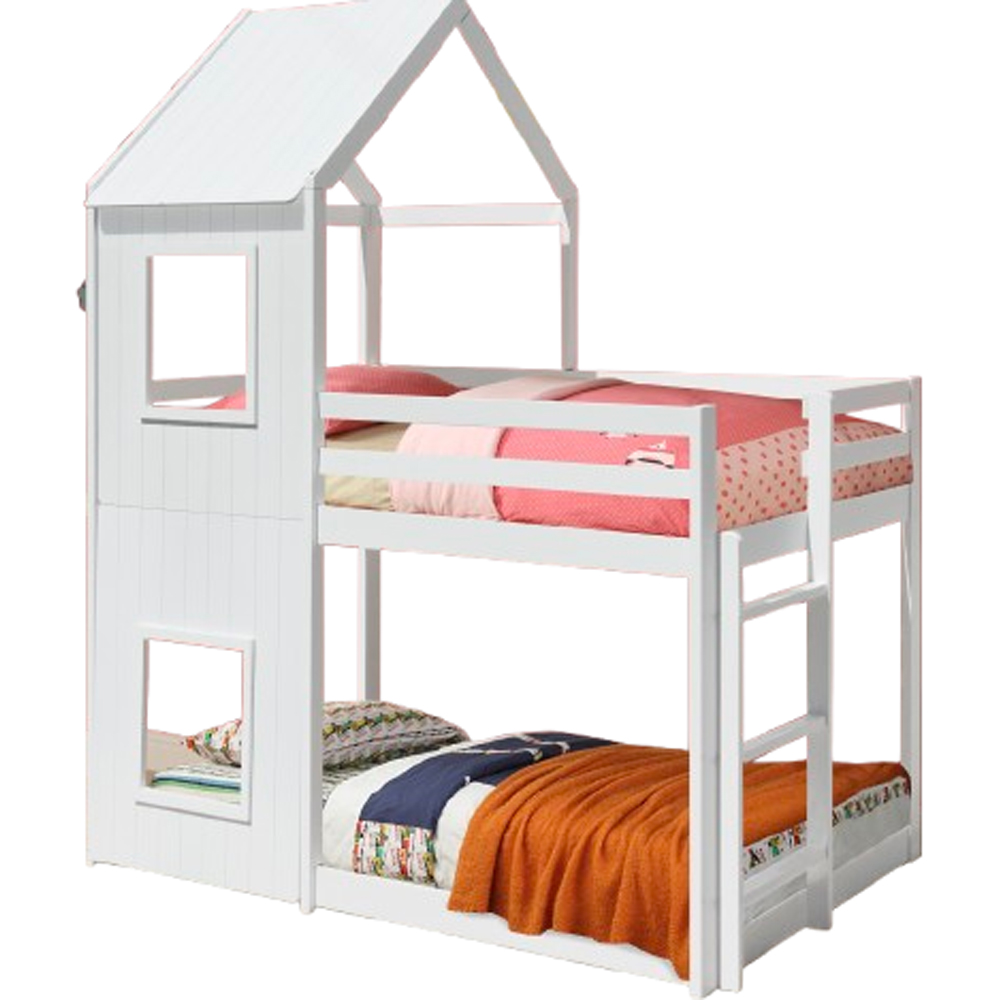 Comfy Living House Style White Wooden Bunk Bed Image 2