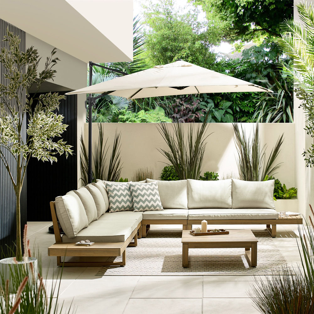 Furniturebox Sardinia 8 Seater Cream and Teak Effect Wood Outdoor Sofa Set Image 2