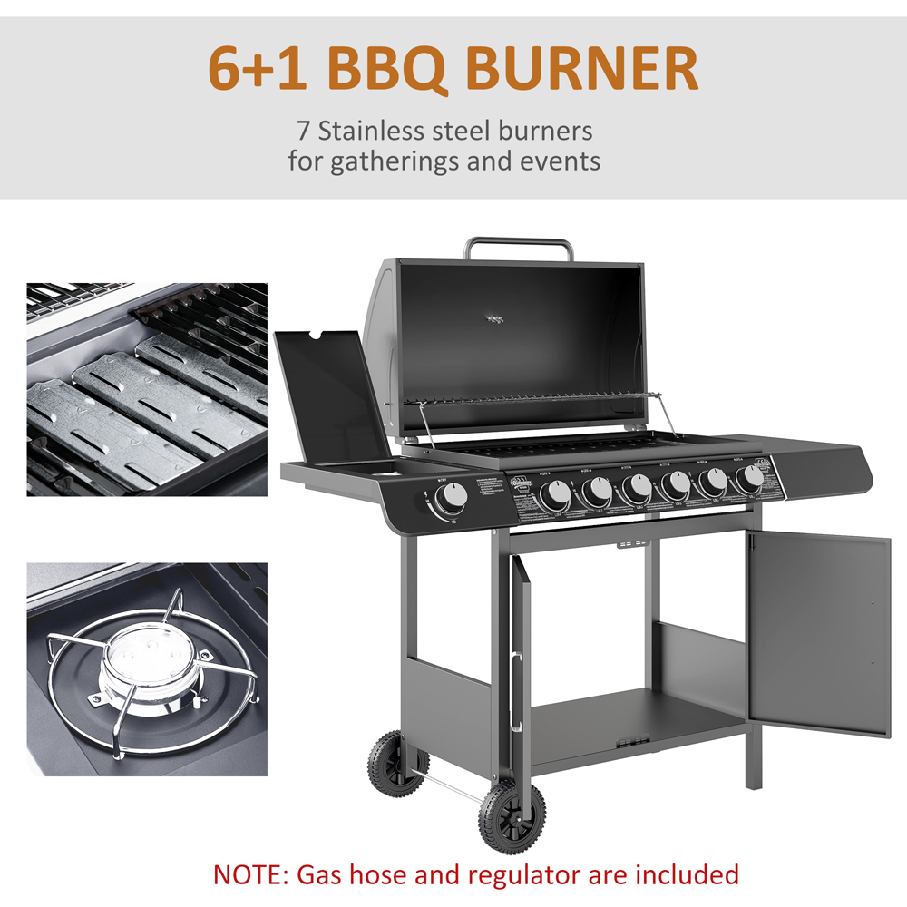 Outsunny Grey 6+1 Burner Gas Barbecue Grill with Wheel Image 5