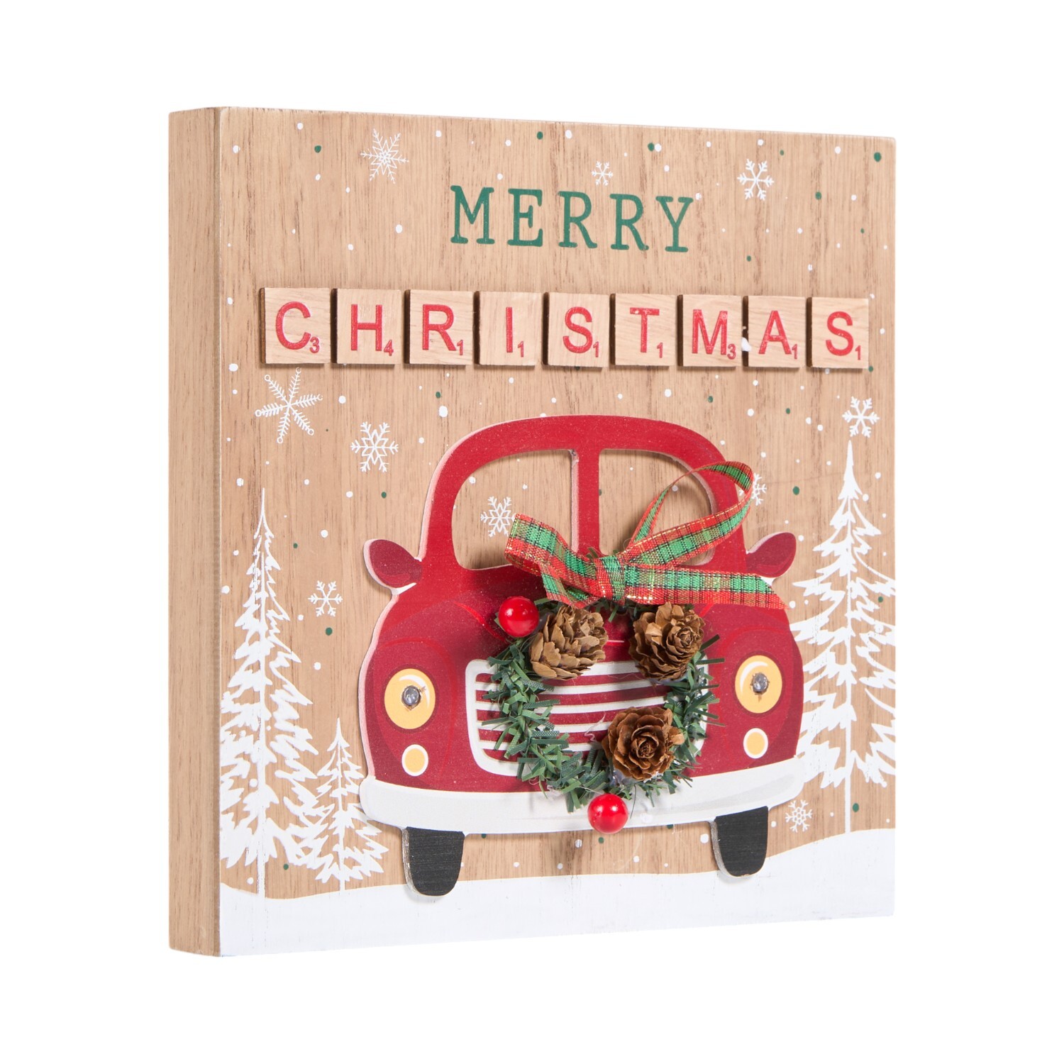 LED Christmas Car Plaque Natural and Red Image 3