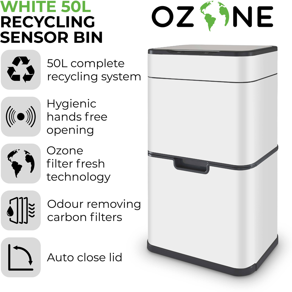 Tower Ozone Recycling White Sensor Bin 50L Image 5