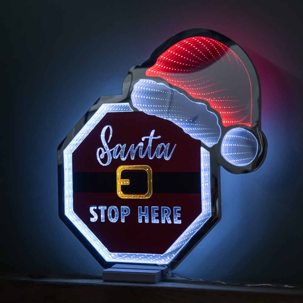 Samuel Alexander Red White LED Light Up Santa Hat Stop Here Sign Infinity Christmas Decoration 40cm Image 4