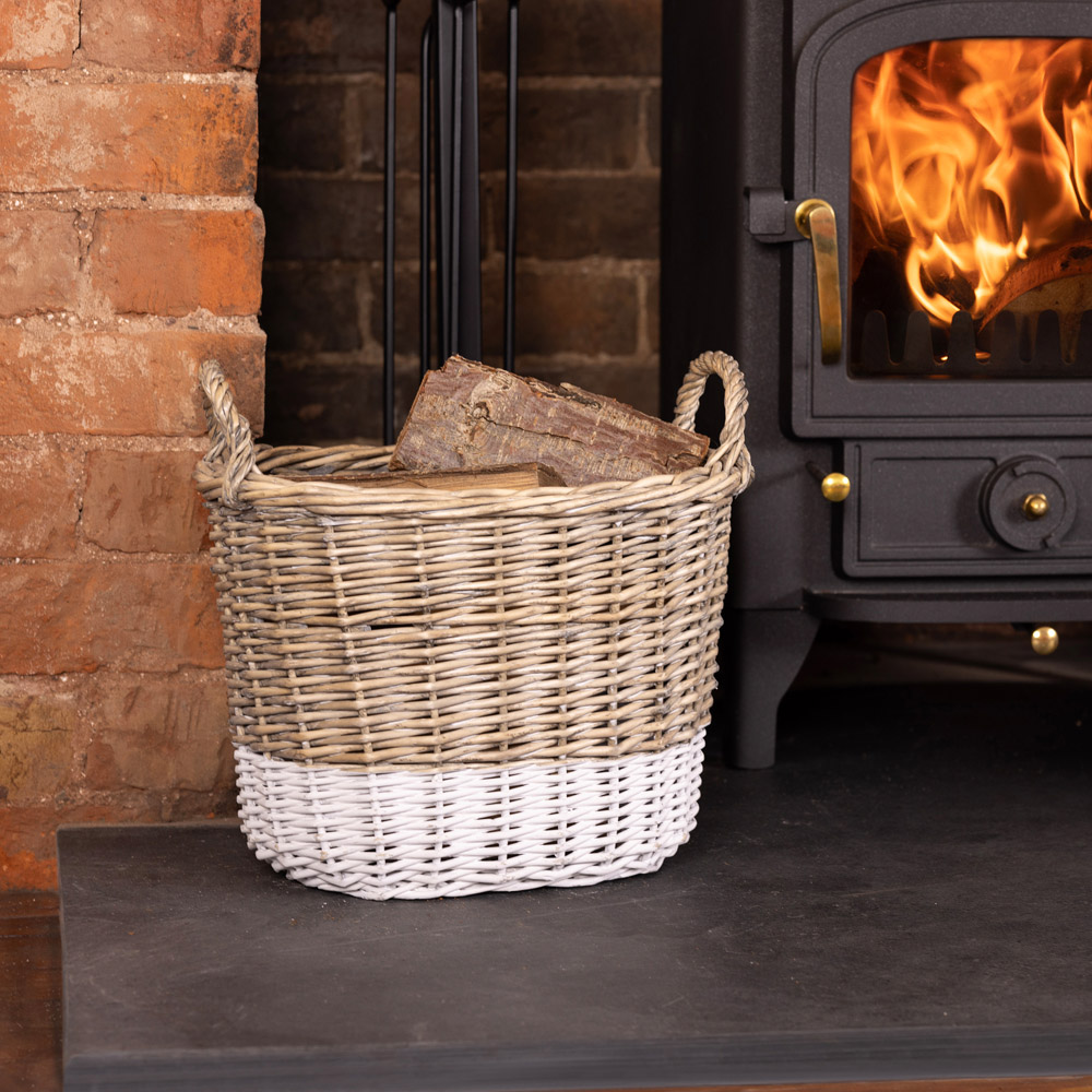 Charles Bentley Snug Dual Tone Wicker Oval Log Basket Set of 2 Image 6