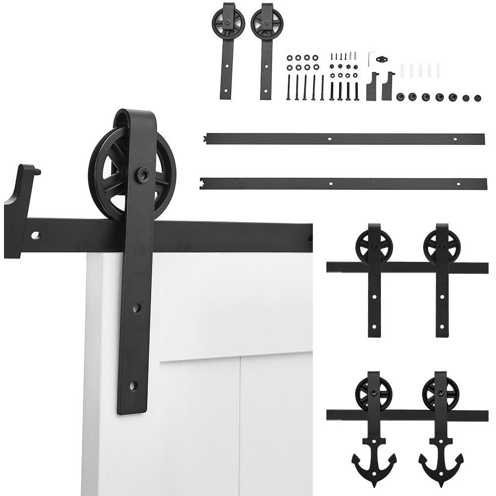 Living and Home Rustic Barn Door Hardware Kit with Wheel Rollers 2m Image 7