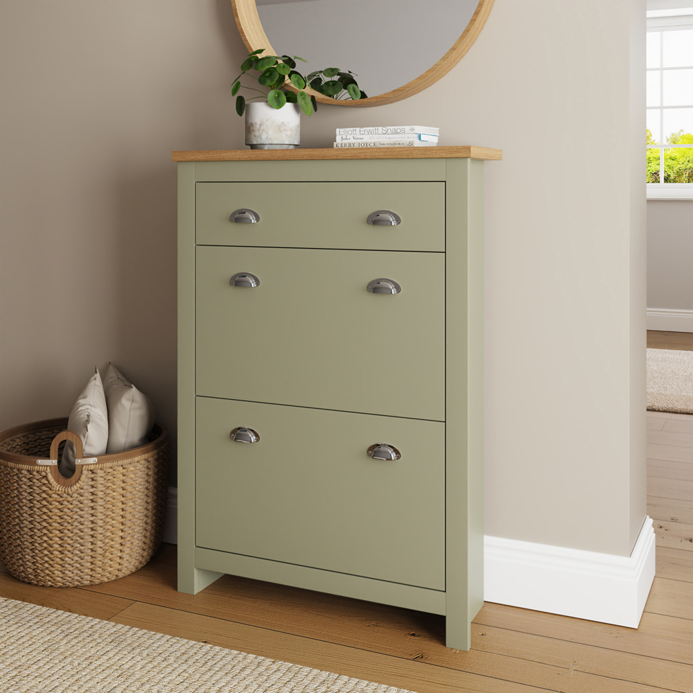GFW Lancaster 2 Door Single Drawer Sage Green Shoe Cabinet Image 8