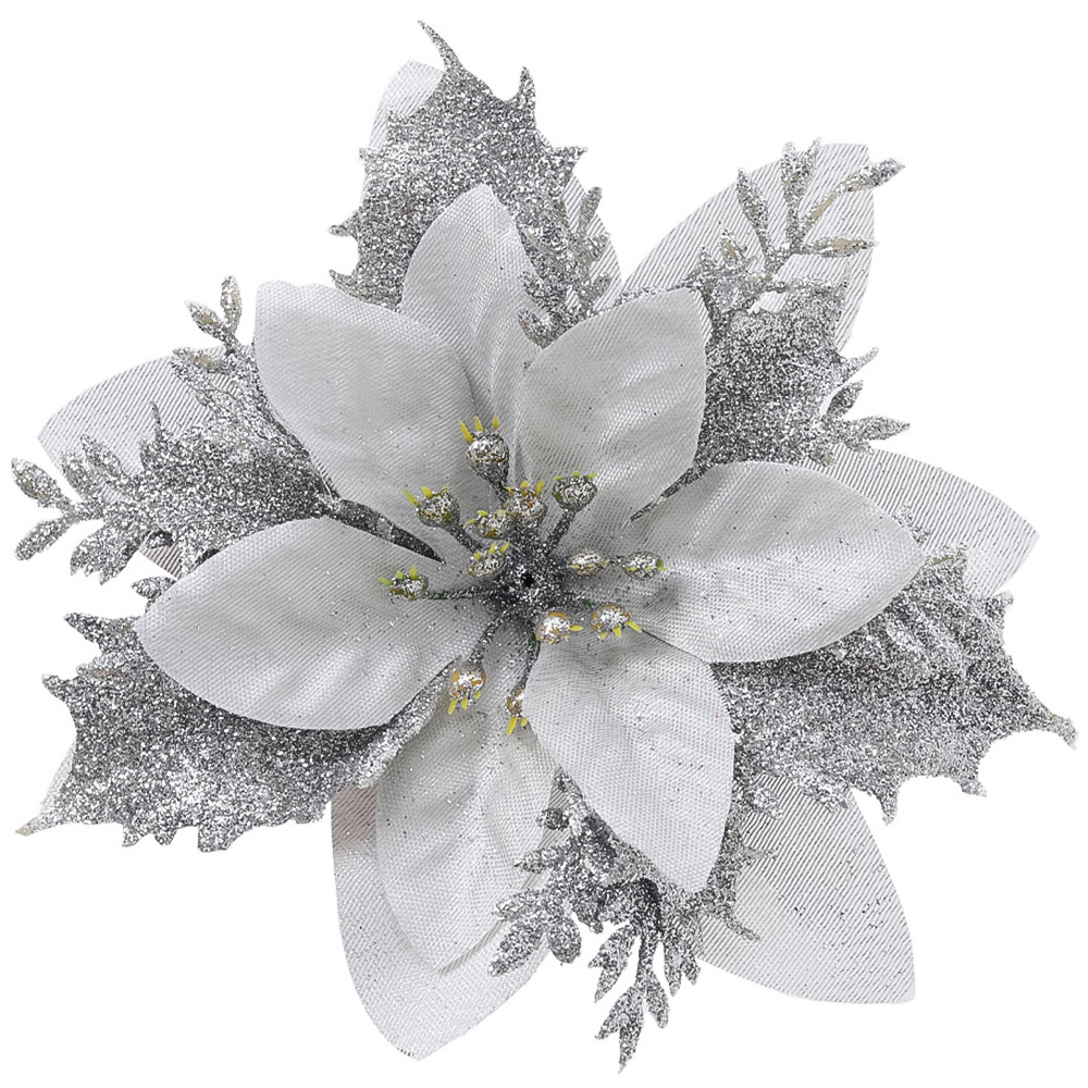 Living and Home Silver Flower Christmas Tree Ornament 24 Pack Image 3