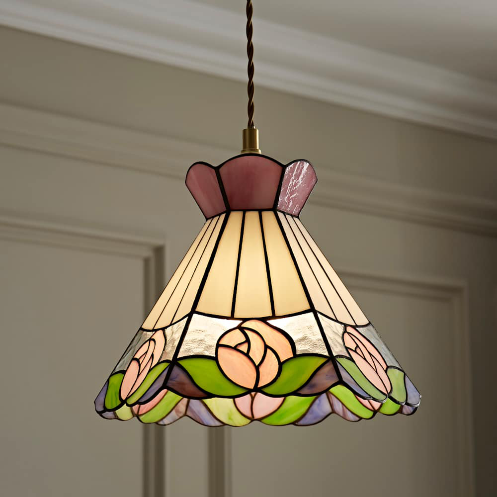 ValueLights Evelyn Tiffany Rose Glass Ceiling Pendant Lamp Shade Image 3
