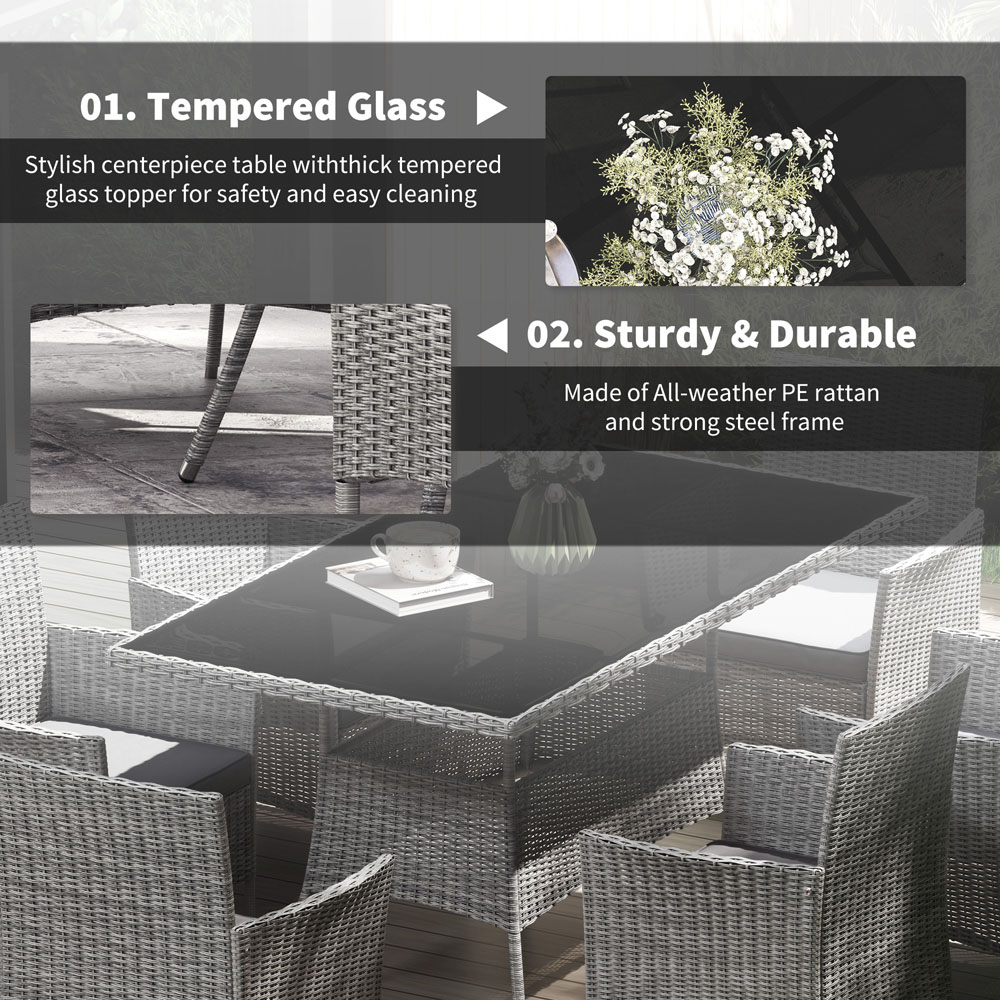 Outsunny 6 Seater Rattan Dining Set Grey Image 6