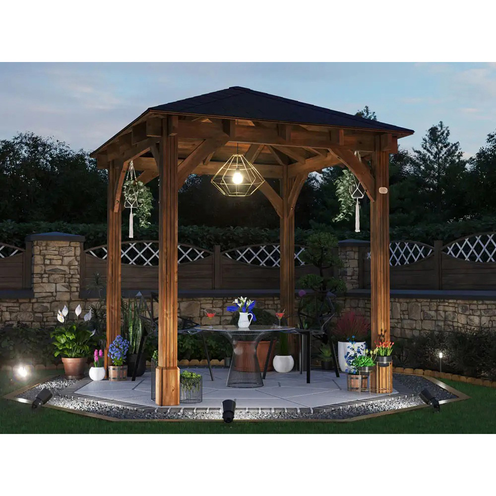 Dunster House Leviathan 2.5 x 2.5m Brown Heavy Duty Wooden Garden Gazebo with Roof Shingles Image 4