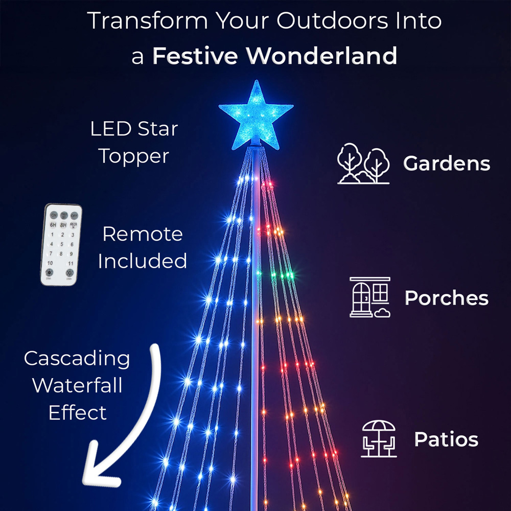 Neo Multicolour Waterfall LED Outdoor Christmas Tree with Remote 10ft Image 8