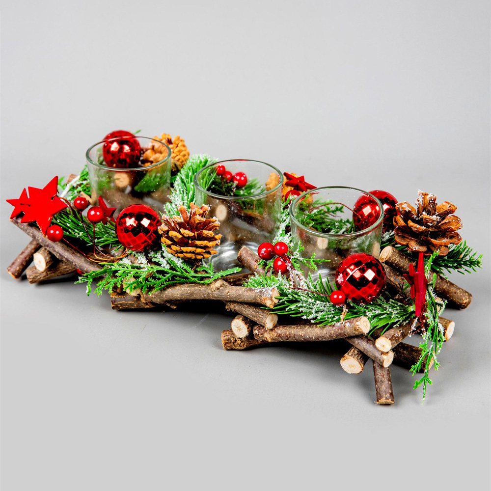 Shatchi Red Twig Triple Candle Holder 28cm Image 2