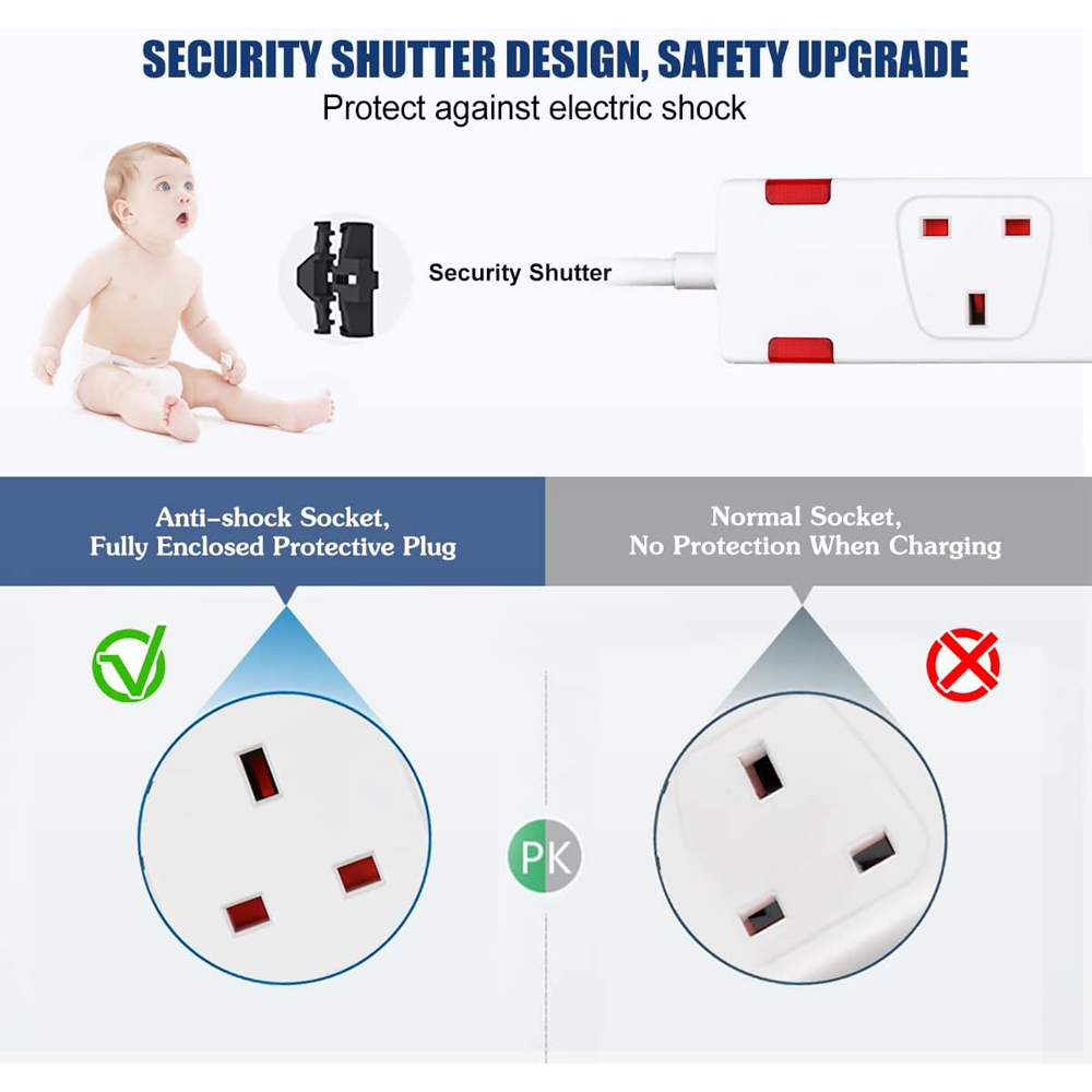 ExtraStar 13A 5m 4 Socket Child Resistant White Extension Lead with Indicate Light Image 3