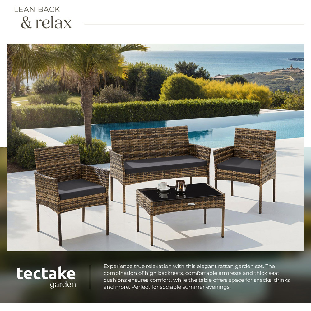 tectake Palese 4 Seater Nature Rattan Garden Sofa Set Image 5
