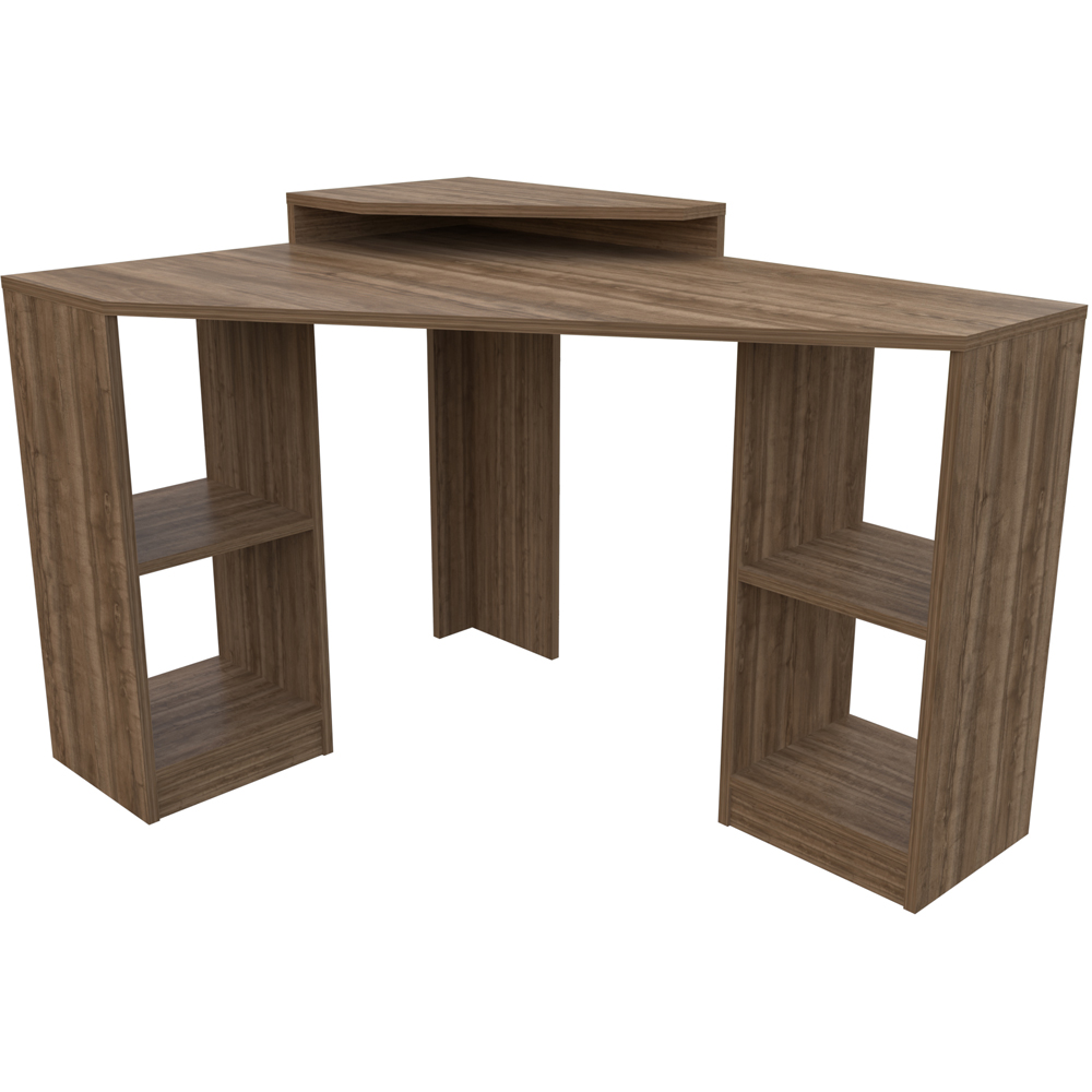 Decorotika Floating 4 Shelf Corner Computer Desk Walnut Image 2
