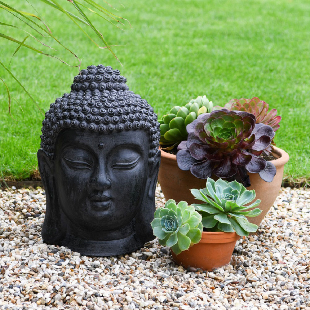 Garden Gear Stone Effect Large Buddha Head Garden Ornament Image 2