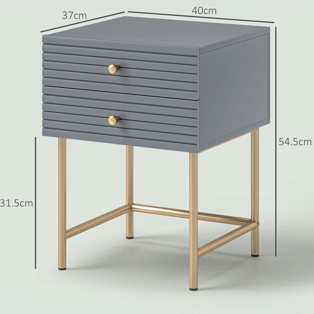 Portland 2 Drawer Grey Bedside Table Set of 2 Image 9