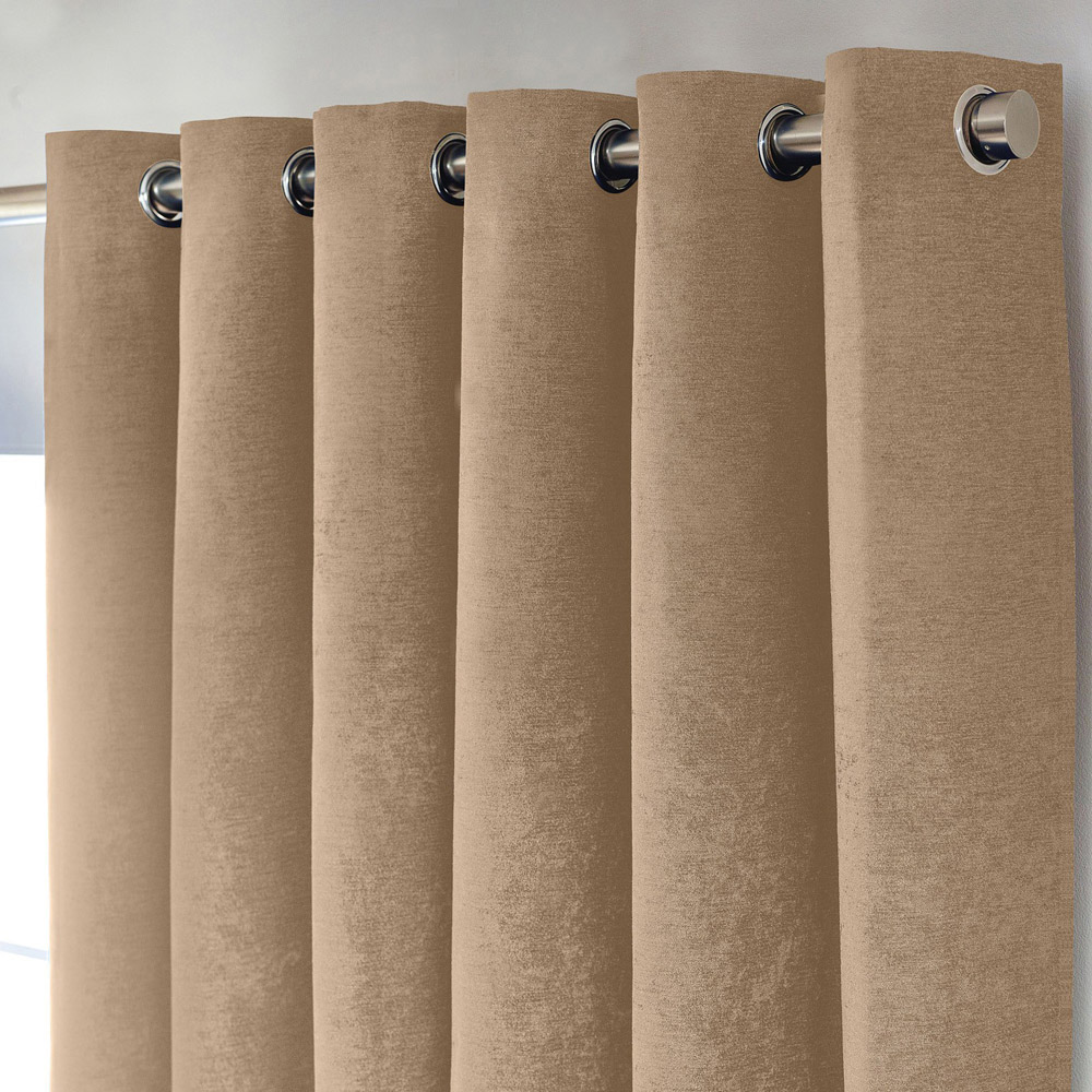 Alan Symonds Beige Chenille Blackout Ring Top Eyelet Curtains 117 x 229cm Image 2