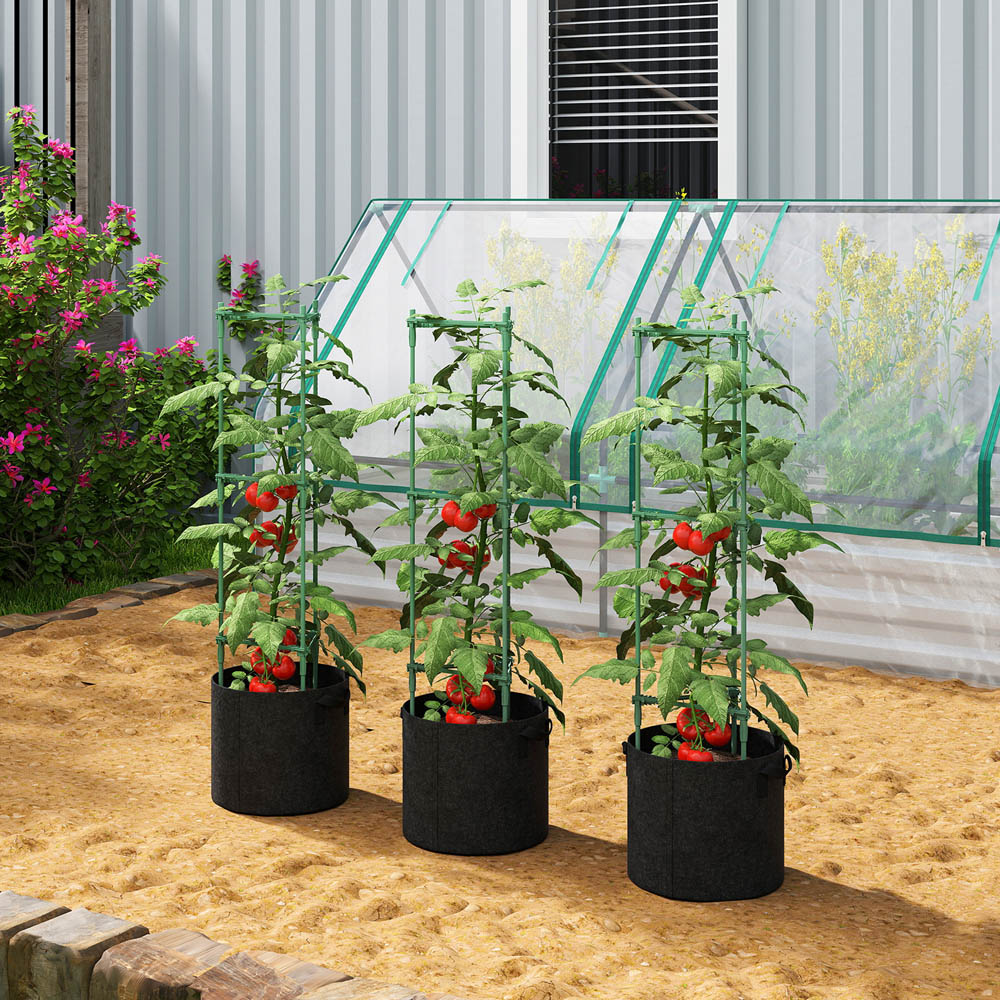 Outsunny 83.7L Grow Bag with 47.2 inch Plant Stake Tomato Cage Set 3 Pack Image 2