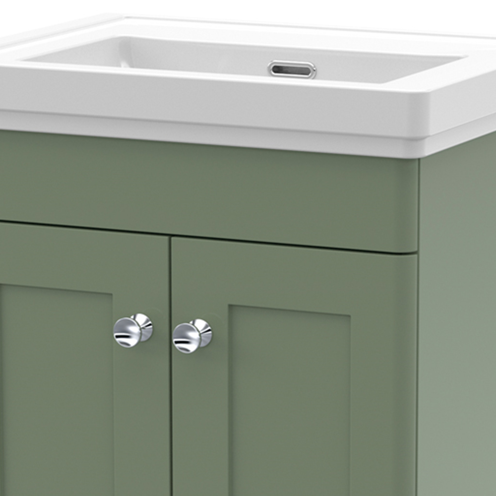 nuie Classique 2 Door Satin Green Floor Standing Unit and 0 Tap Hole Fireclay Basin 500mm Image 2