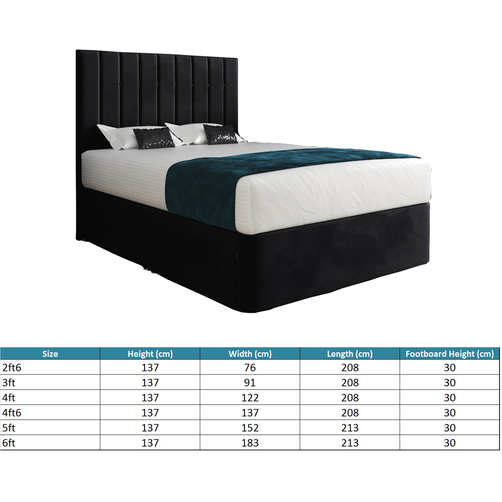 Marcelo Black Super King Size Velvet Upholstered Divan Bed Frame with Linear Headboard Image 7
