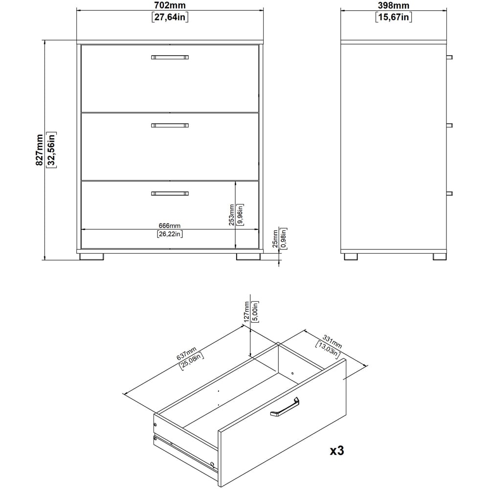 Florence Sofia 3 Drawer White Chest of Drawers Image 7