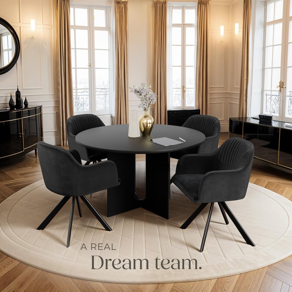 tectake Lona Set of 4 Black Velvet Upholstered Swivel Armchair Image 8